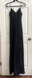 DE LARU Sheila Yen Vintage 90’s Y2K Shiny Black Satin Maxi Slip Dress Sz 10 - Picture 1 of 11
