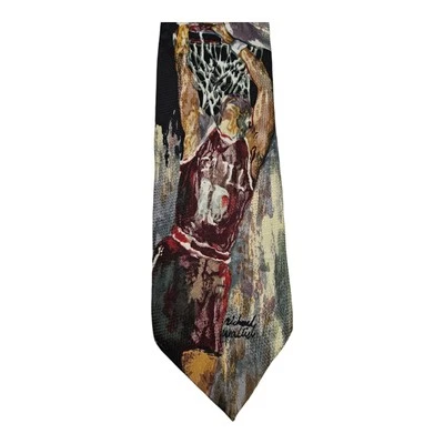 Corbata de baloncesto Richard Wallich Slam Dunk 100 % seda acuarela  Foto 1 de 4