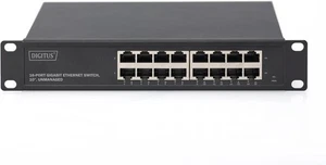 DIGITUS Gigabit Ethernet Przełącznik sieciowy 10 cali 16 portów Auto MDI / MDI-X Czarny - Zdjęcie 1 z 3