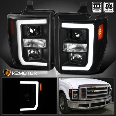 Fits 2008-2010 Ford F250 F350 F450 SuperDuty Black LED Tube Projector Headlights Foto 1 de 4