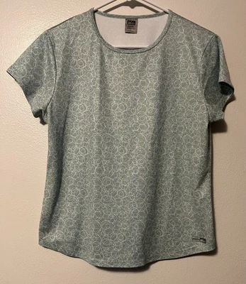 REI Top T-Shirt Women Large Pullover Stretch Short Sleeve Green Geometric Circle — 第 1/4 张图片