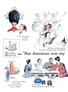 Pan American Airlines 1955 Print Ad PanAm Norman Rockwell illustrated 11x14 - Picture 1 of 3