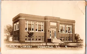 Cartolina biblioteca pubblica Greenfield, Iowa RPPC timbro postale 1924 - Foto 1 di 2