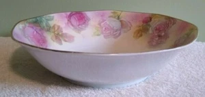 RARE 9.25" Antique Pink & White Roses Serving Vegetable Dish Bowl Beyer & Bock - Picture 1 of 5