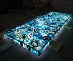 Blue Agate Luxury Dining & Kitchen Countertop, Agate Bar Top, Vanity decor Tops - Picture 1 of 5