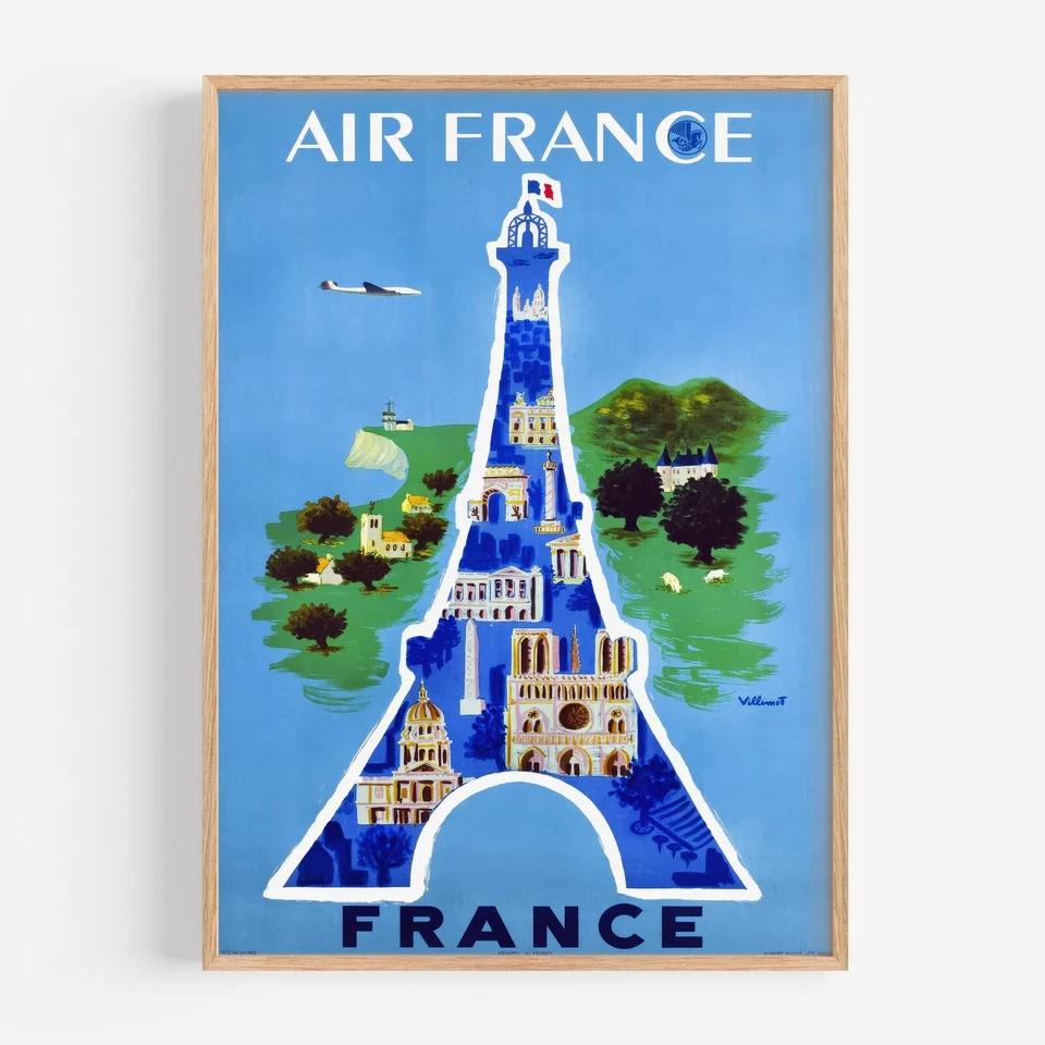 Póster de viaje VILLEMOT Bernard - Air France 1952 arte de pared impresión de póster Foto 1 de 4
