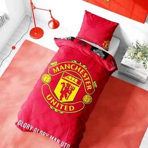 MANCHESTER UNITED FC CREST SINGLE DUVET COVER SET RED FOOTBALL BEDDING MAN UTD - Picture 1 of 4