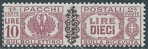 1945 LUOGOTENENZA PACCHI POSTALI 10 LIRE MNH ** - RB14-2 - Picture 1 of 1