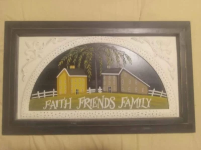 Vintage Tin and Wood Painted Faith, Friends, and Family Rustic Sign Décor - Image 1 of 2