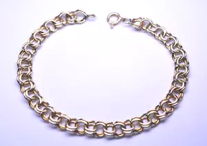 VINTAGE 14K GELBGOLD DOPPELGLIED KABEL CHARM ARMBAND 7 1/8 ZOLL 8,2 GRAMM - Bild 1 von 4