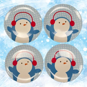 Juego de 4 Platos de Cena de Melamina Penguin Be Merry 11" Vacaciones Navidad Invierno - Imagen 1 de 14
