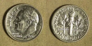 Error: 1992P Dime Mis-aligned Die & Rim Cud K7-9 Obv. IREC654 - Picture 1 of 1
