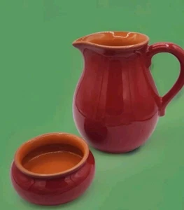 Crate And Barrel Red/ Orange Pitcher And Bowl - Picture 1 of 7