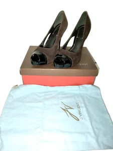 Women J Vincent 8.5M Shoes Brown Suede Pump Stiletto Heels Biltmore204 Peep Toe - Picture 1 of 9