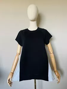 Red Valentino Womens Sz M Mixed Media Sweatshirt A-Line Ruffle Blue Striped Top - Picture 1 of 15