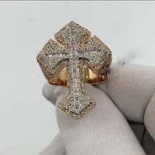 Mens 3.50Ct Round Cut Real Moissanite Cross Engagement Ring 14k Rose Gold Plated