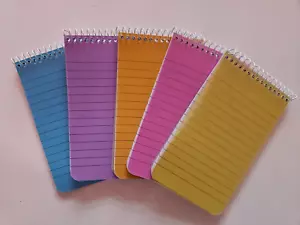 A7 Pocket Note Pads pack of 5 Spiral Multi-coloured Neon Ruled Notebook Notepad - Picture 1 of 3