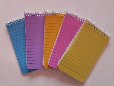 A7 Pocket Note Pads pack of 5 Spiral Multi-coloured Neon Ruled Notebook Notepad - Image 1 of 3