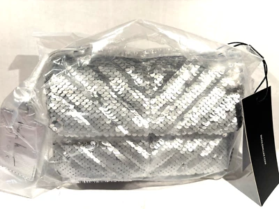 Nicole Miller Silver Mermaid Sequin Chain Strap Crossbody Small Bag Purse NWT - Image 1 of 4