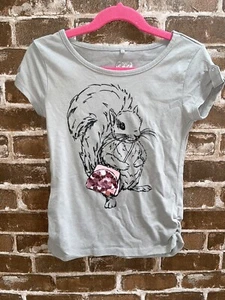 JUSTICE GIRLS 7 KIDS SEQUIN CRITTER TEE SQUIRREL T SHIRT SHORT SLEEVE TOP GRAY T - Picture 1 of 2