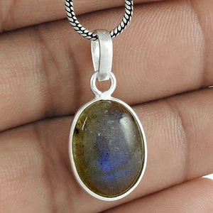 Gift For Women Jewelry Pendant 925 Sterling Silver Natural Labradorite Gemstone - Picture 1 of 12