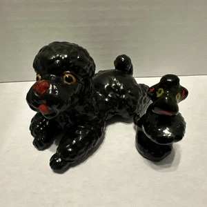 Pair of Vintage Japan Redware /plasterPottery Black Ceramic Poodle Figurines - Picture 1 of 6