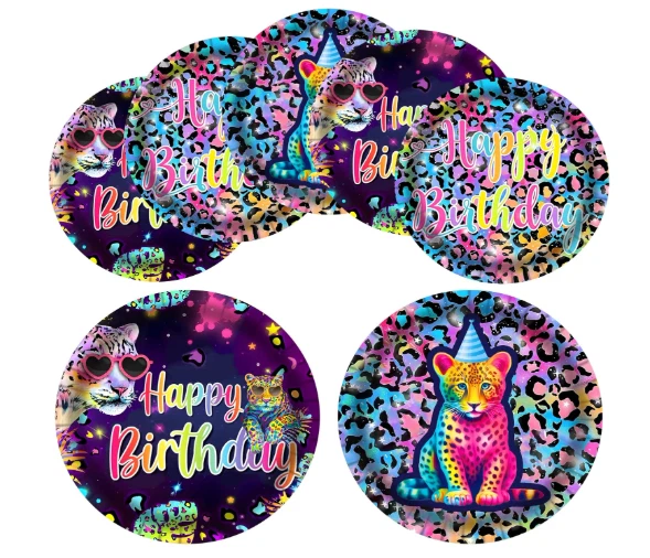 48 ШТ. Неоновые Тарелки для Вечеринок с Леопардовым Принтом, Радужный Гепард Одноразовая Столовая посуда - Изображение 1 из 4