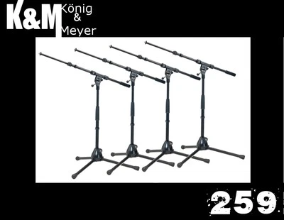 4 Pack K&M Black 259 Low Mic Stand & Boom Konig & Meyer