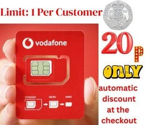 £0.20p New OFFICIAL Vodafone UK Pay As You Go SIM CARD. UK PAYG. Vodaphone - Picture 1 of 8