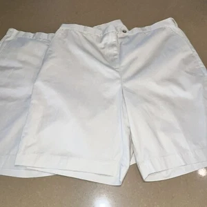 2 Pair Womens Lands End Shorts Sz 20 W High Rise Tan Elastic Waist 9.5" Inseam - Picture 1 of 10