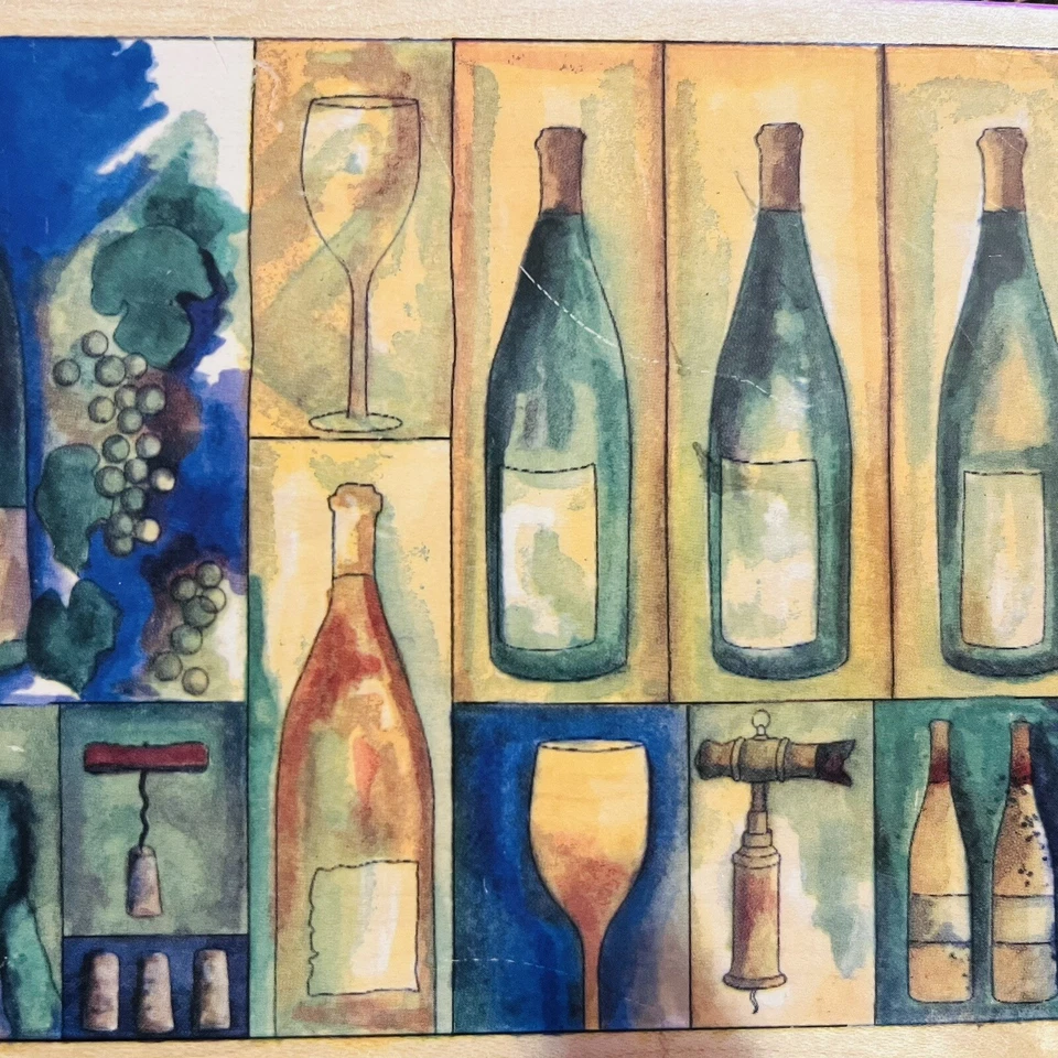 Винный коллаж бутылки резиновый штамп деревянный Michael Clark от Stamps Happen - Изображение 1 из 4