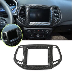 Carbon Fiber 8.4" Dashboard GPS Navigation Panel Trim Frame For Jeep Compass 17+ - Picture 1 of 11
