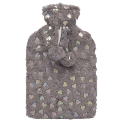 Cuddly Plush Hot Water Bottle 2L - Pain & Cramp Relief, Gift for Her, Grey Heart - Image 1 of 4