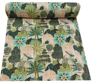 Vintage Hand Block Print Kantha Quilt Bedspread 100%Cotton Bedding Throw Blanket - Picture 1 of 3