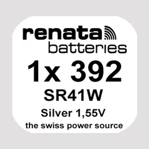 1x Renata 392 Uhren-Batterie Knopfzelle SR41W AG3 1,55V Silberoxid Neu - Bild 1 von 2