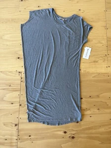 Athleta SS drapiertes Kleid Damen große Crew asymmetrisch grau kurzärmelig neu mit Etikett - Bild 1 von 8