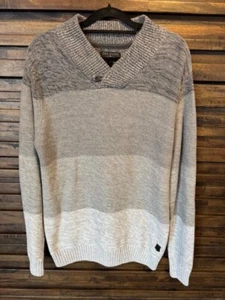 Trash Nouveau Knit Pullover Sweater Shawl Neck Mens LRG Striped Multi Color Grey - Picture 1 of 8
