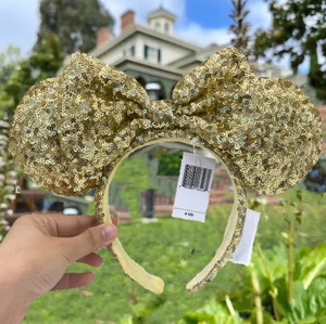 Gold Sequins Bow Disney Rare Minnie Mouse Anniversary Ears Headband ❤️ - Picture 1 of 4