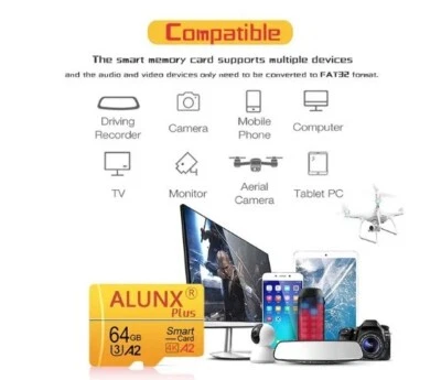 64GB Classe 10-U3 4K Micro TF SD Card  cellulari UAV smartphone videocamera - Immagine 1 di 4