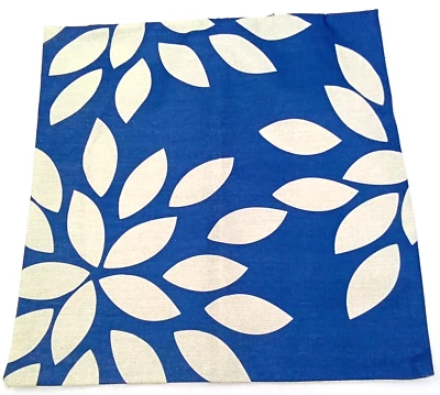Blue Throw Pillow Cover Cushion Fabric Zipper Enclosure White Floral Home Decor - Image 1 of 4