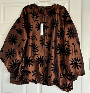 NWT JERRY T WOMEN'S BROWN & BLACK FLORAL JACKET WITH BELT 2X 22 24 PLUS SIZE - Picture 1 of 6