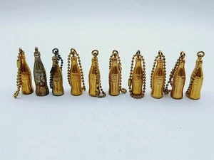 Vintage Mini Metal Coca Cola Bottle Gold Tone Fobs Key Chains Lot Of 10 - Picture 1 of 5