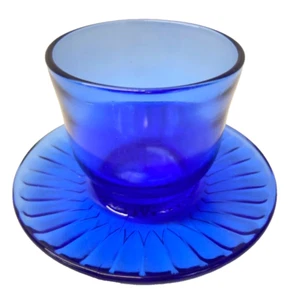 MacBeth Evans Petalware Cobalt Blue Glass Saucer Cup 1930s - Picture 1 of 6