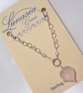 LUNASEA TREASURES HEART ROSE QUARTZ LG FACETED GEMSTONE BEAD BRACELET 8 1/4" NEW - Picture 1 of 3