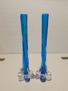 blue Glass Decorative Vases twist swirl (set of 2), Hand blown 