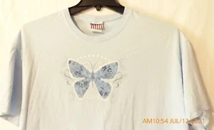 Women's XL USA Light Blue T-Shirt with Butterfly Print - Picture 1 of 3