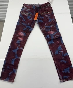 Pantaloni jeans biker Rock Revival Elroy skinny moto rosso uomo lavaggio acido taglia 38x32 - Foto 1 di 6