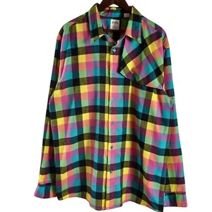 PJ Trackurk Rainbow Plaid Button Up 3XL Men’s Oversized Flannel Check Western  - Picture 1 of 8