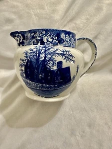 House of 7 Giebel kleiner Krug blau & weiß Salem MA Adams Souvenir 4 Zoll Vintage - Bild 1 von 7