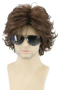 Mens Wigs Brown Short Cosplay Wig Wavy Fluffy Layered Halloween Costume Wigs - Picture 1 of 6